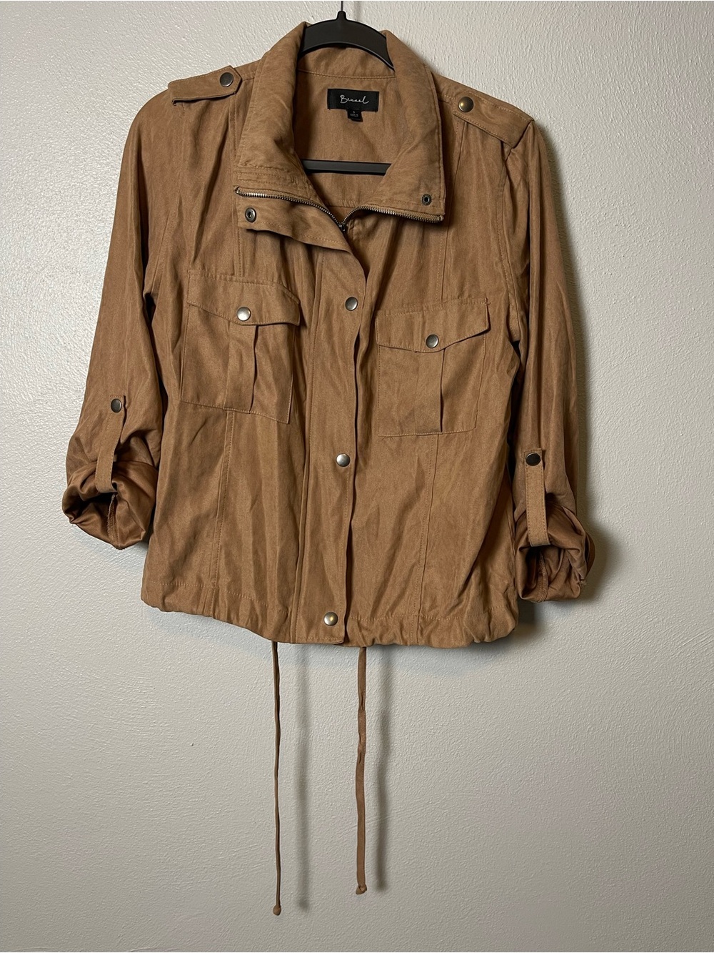 Becaal- Women's Utility Full Zip Jacket Cinchable Drawstring Hem Cuffed Sleeves